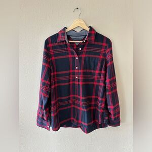 Tommy Hilfiger 100% Cotton Red Plaid Button Front Pullover Size L